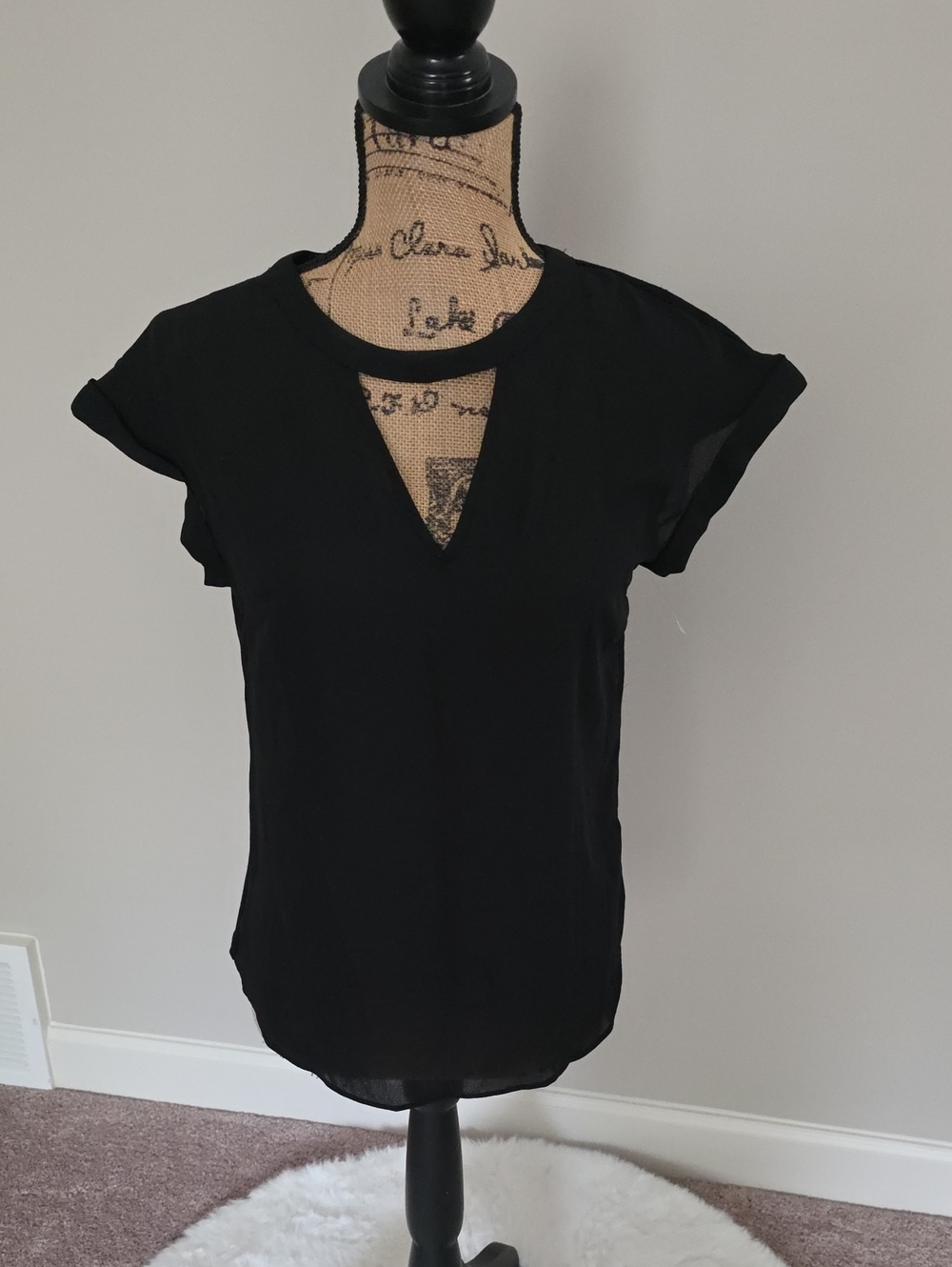 Women's Black V-Notch Short Sleeve Blouse